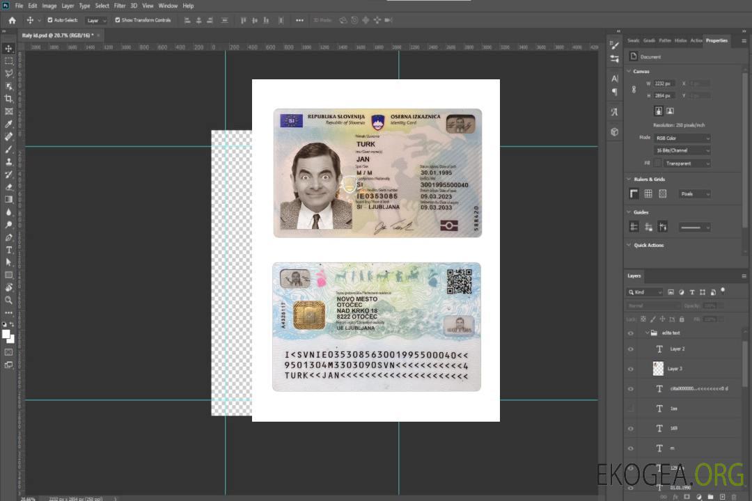 Carte d'identité de Slovénie 2023-présent template Carte d'identité de Slovénie 2023-présent template